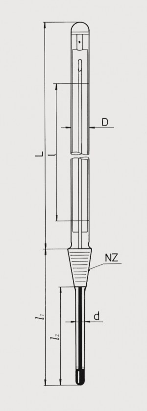 Teploměry obalové s NZ 14,5/23 rozsah 0 až +100 °C