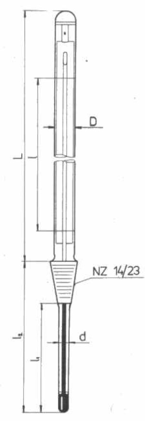 Packaging thermometers with NZ 14.5 / 23 range 0 to + 250 ° C